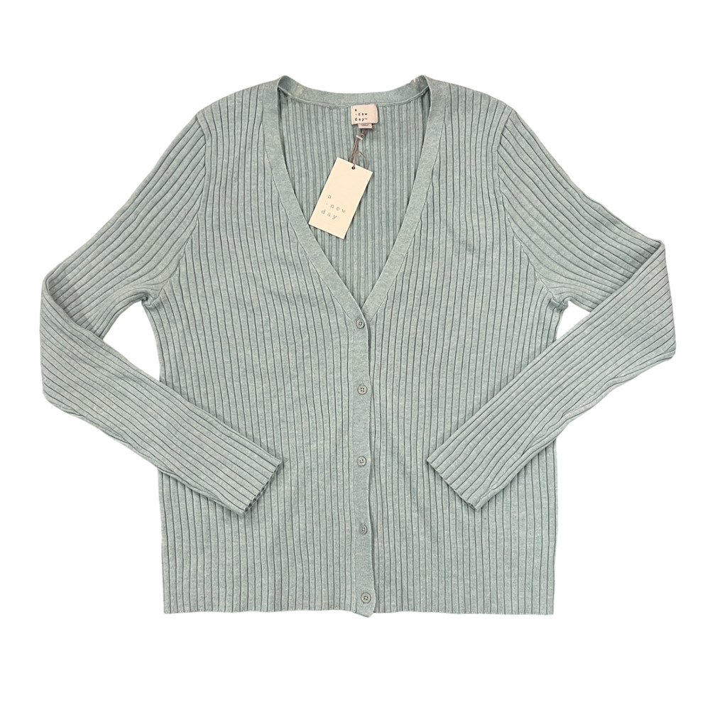NWT A New Day Women's Seafoam Green Ribbed Lightweight Cardigan Sweater - XXL